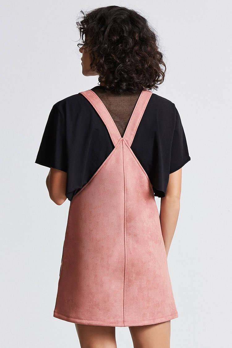 suede overall dress