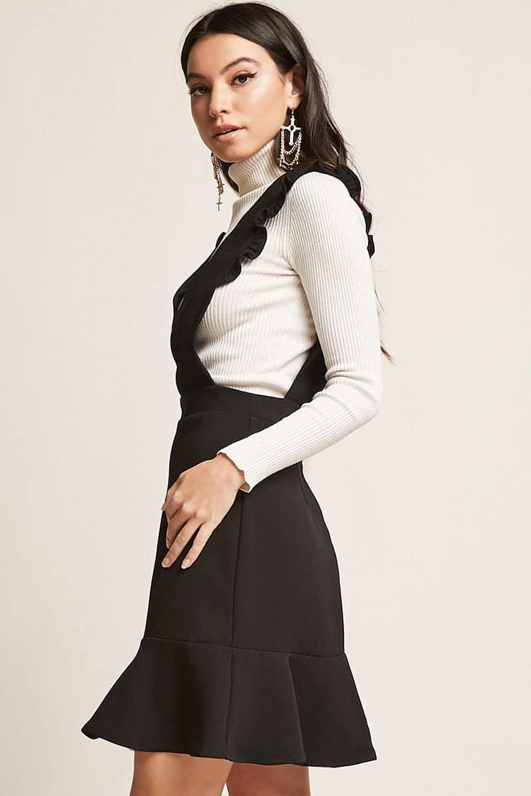 black ruffle pinafore dress
