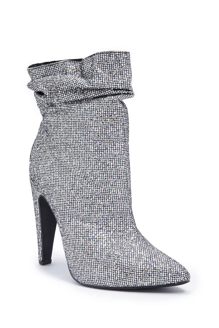 silver glitter slouch boots