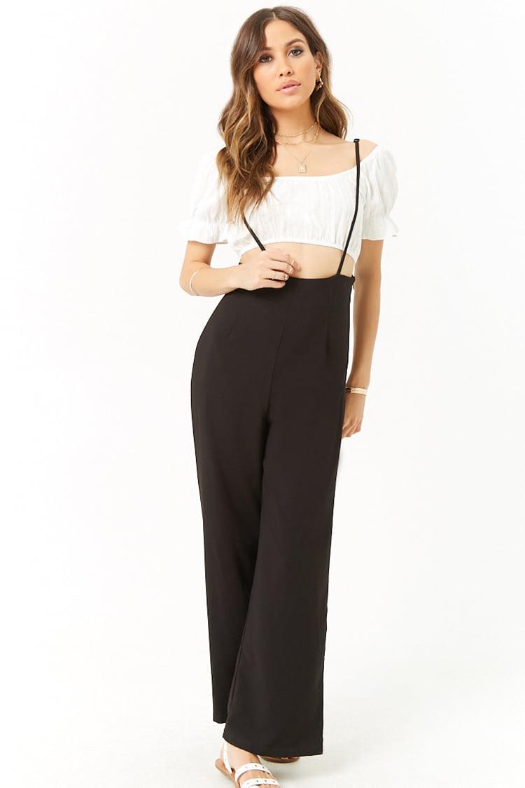 Forever 21 Synthetic Suspender Wide-leg Pants in Black | Lyst