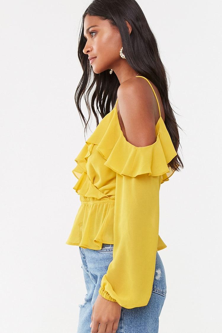yellow open shoulder top
