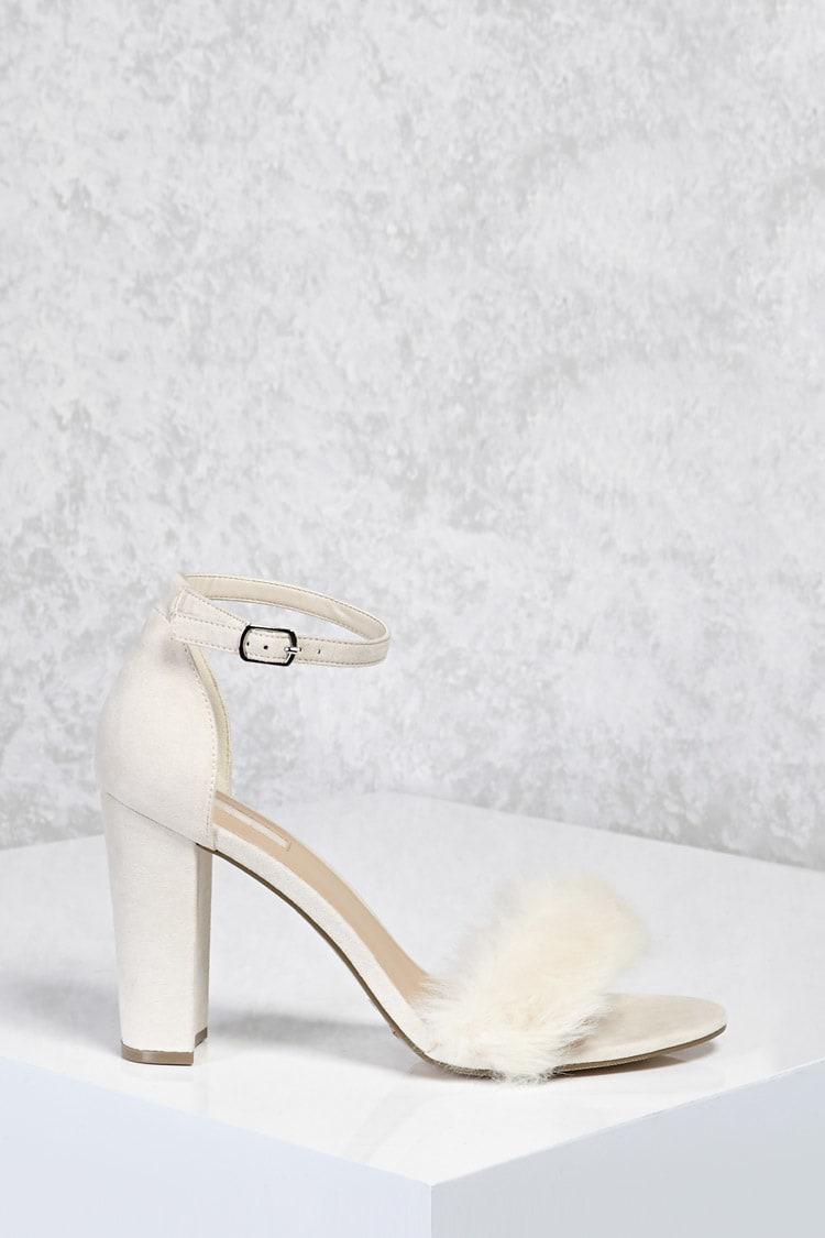 faux fur strap heels