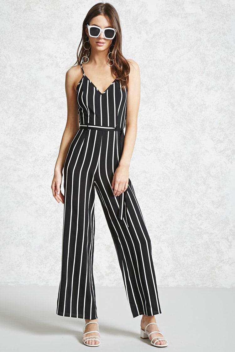 Forever 21 Striped Cami Jumpsuit in Black/White (Black) | Lyst