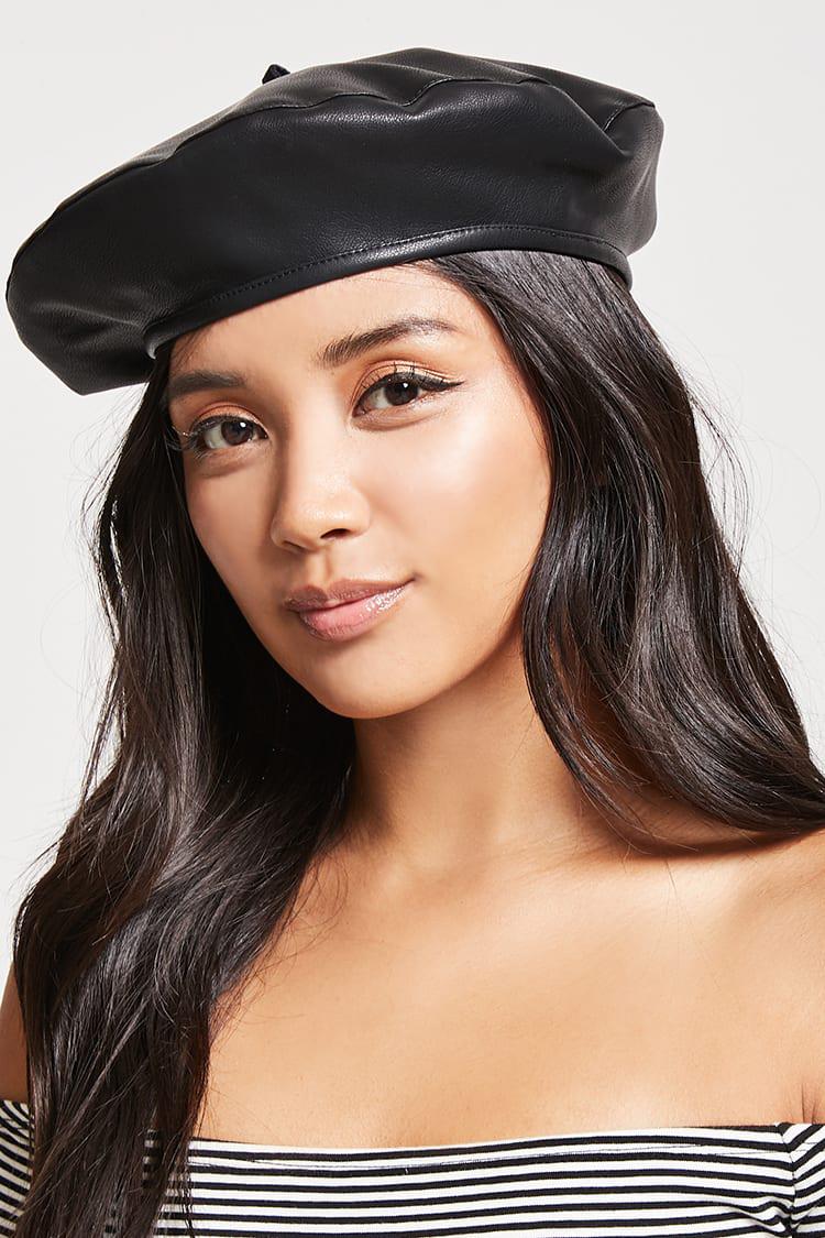 Forever 21 Faux Leather Beret in Black 