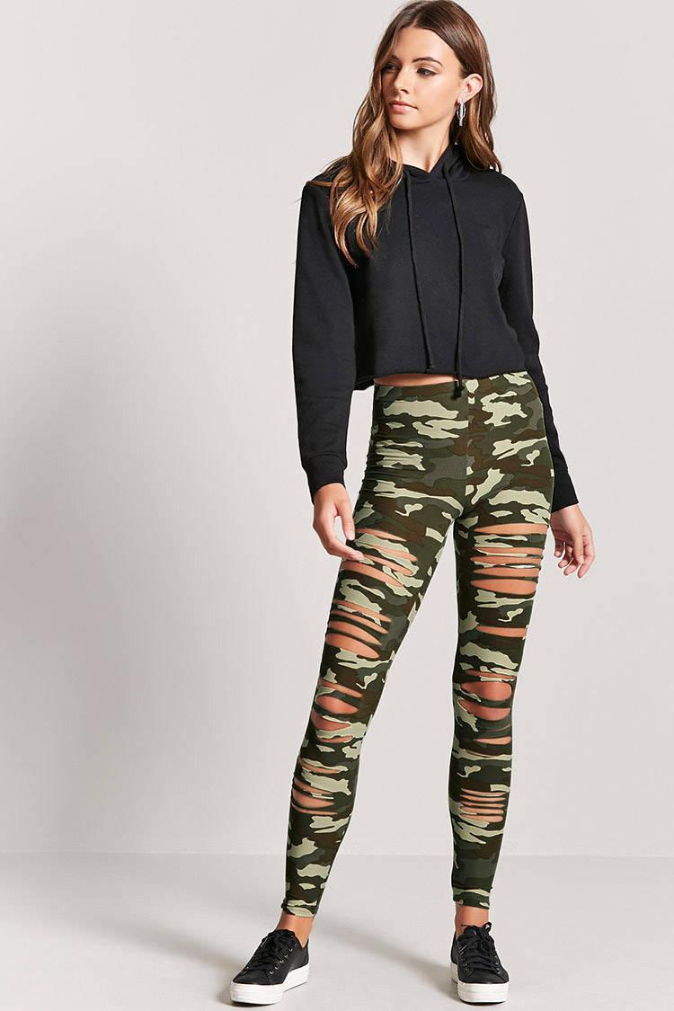 Synthetic Ripped Camo Leggings 