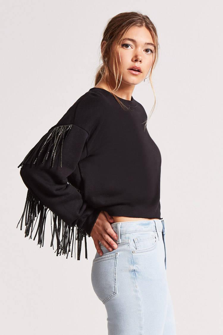 Rhinestone fringe sweater Outlet