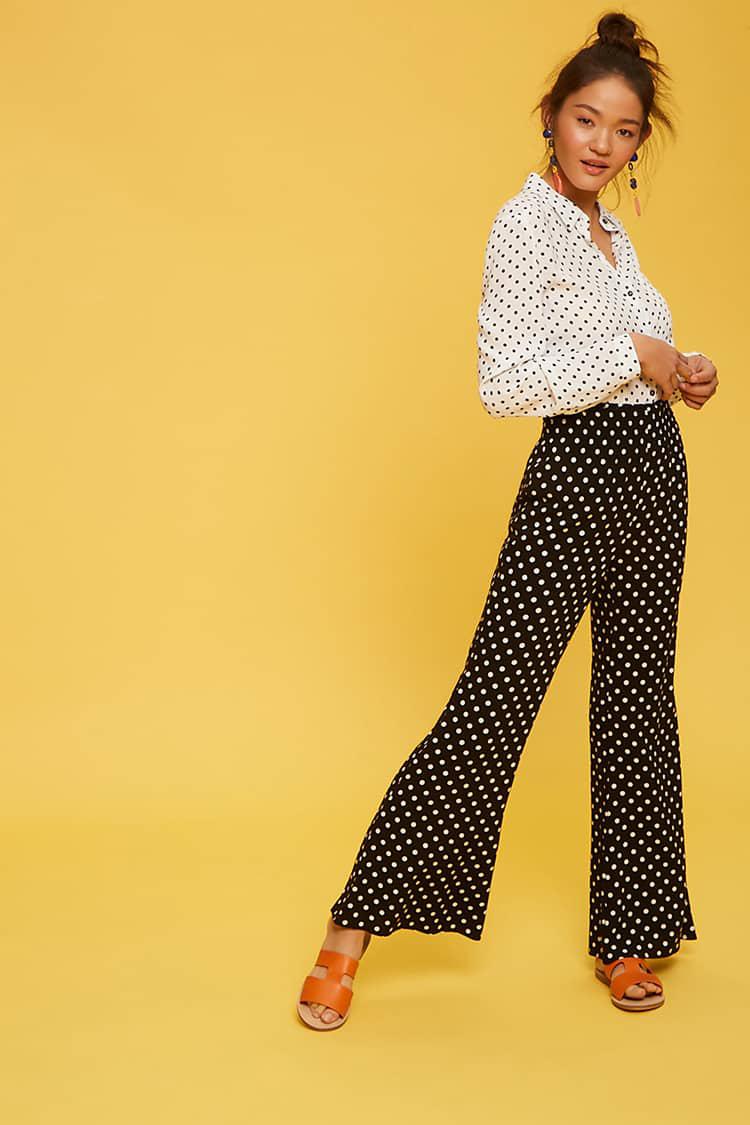 polka dot flare pants