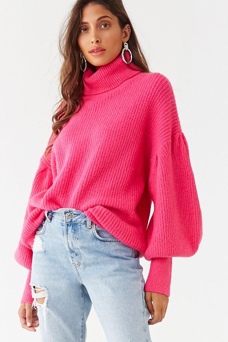 hot pink turtleneck sweater
