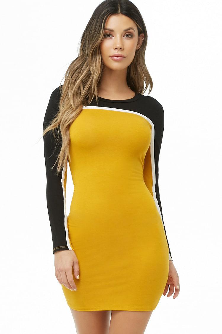 mustard black dress