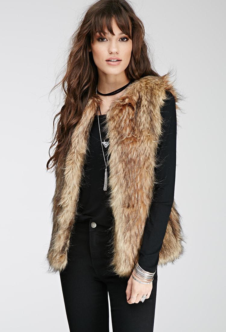Forever 21 Shaggy Faux Fur Vest in Taupe/Black (Brown) - Lyst