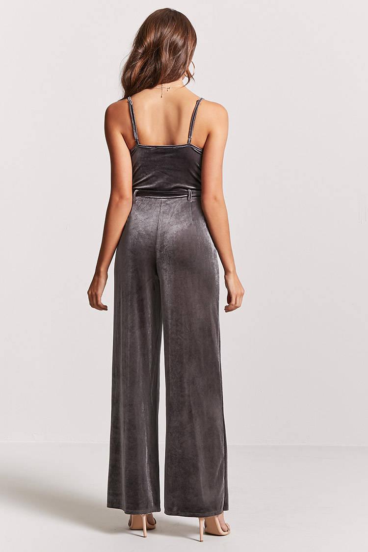 Velvet Belted Palazzo Jumpsuit 