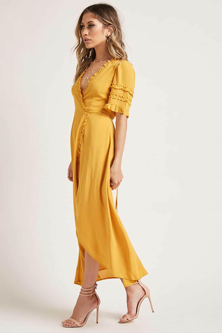 Forever 21 Chiffon Ruffle Wrap Dress in Yellow Lyst