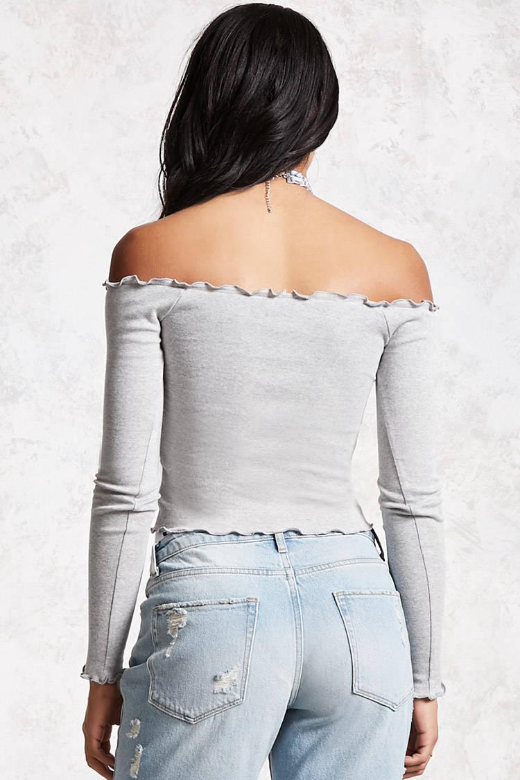 Cotton Off-the-shoulder Lettuce-edge 
