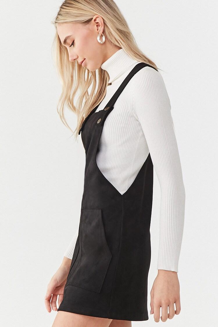 black suede overall dress