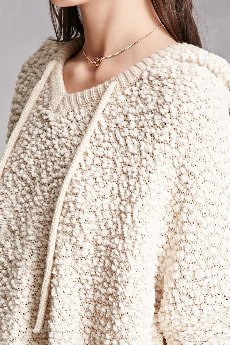 Hooded Popcorn Knit Sweater 