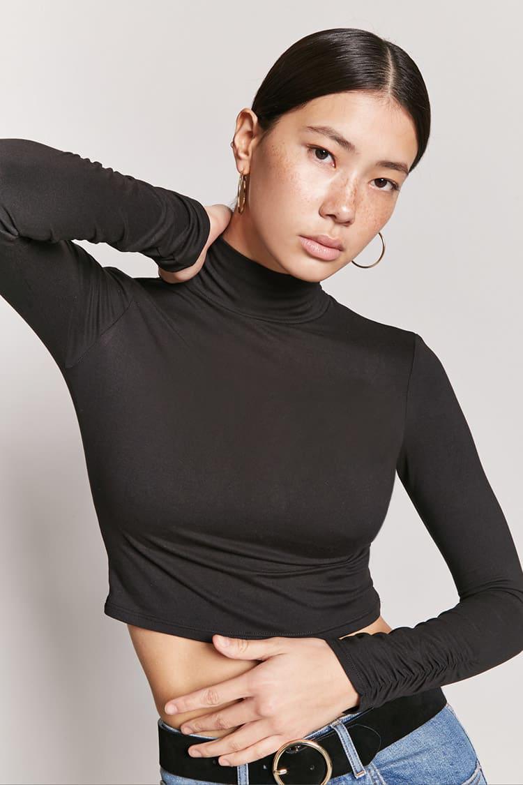 Download Forever 21 Synthetic Women's Mock Neck Crop Top in Black ...