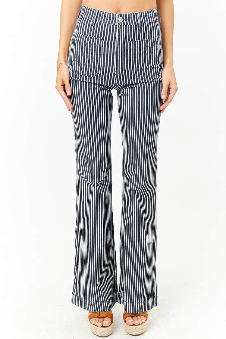 Forever 21 Denim Striped Flare Jeans in Denim,White (Blue) - Lyst