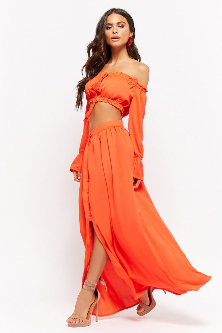 Forever 21 Synthetic Crop Top & Maxi Skirt Set in Orange | Lyst