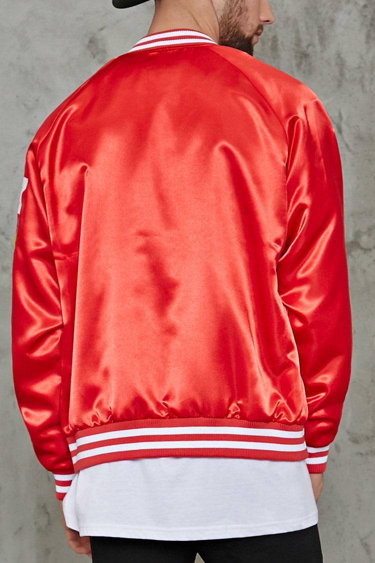 Forever 21 Patched Satin Baseball Jacket in Red for Men - Lyst