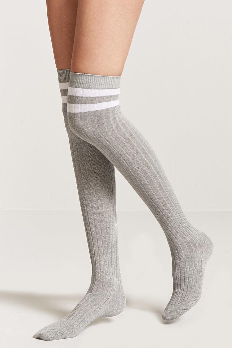 Forever 21 Cotton Varsity Striped Over-the-knee Socks in Grey/White (Gray)  - Lyst