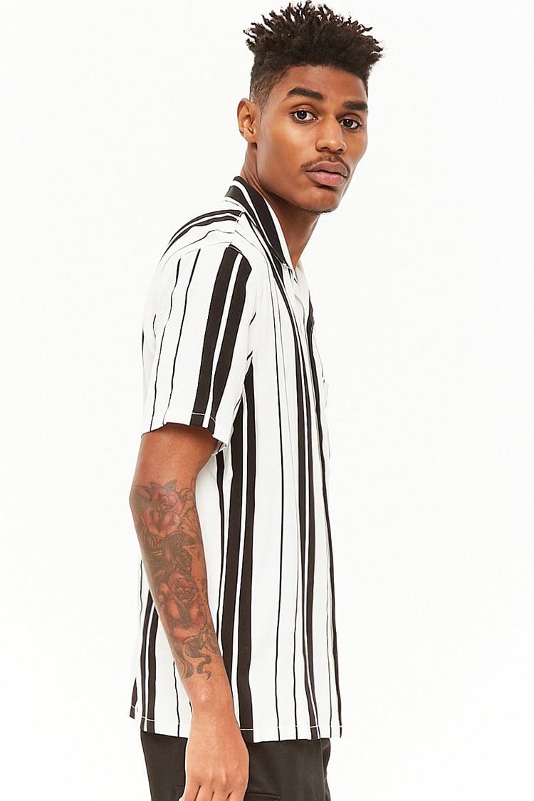 Forever 21 Striped Cuban Collar Shirt 