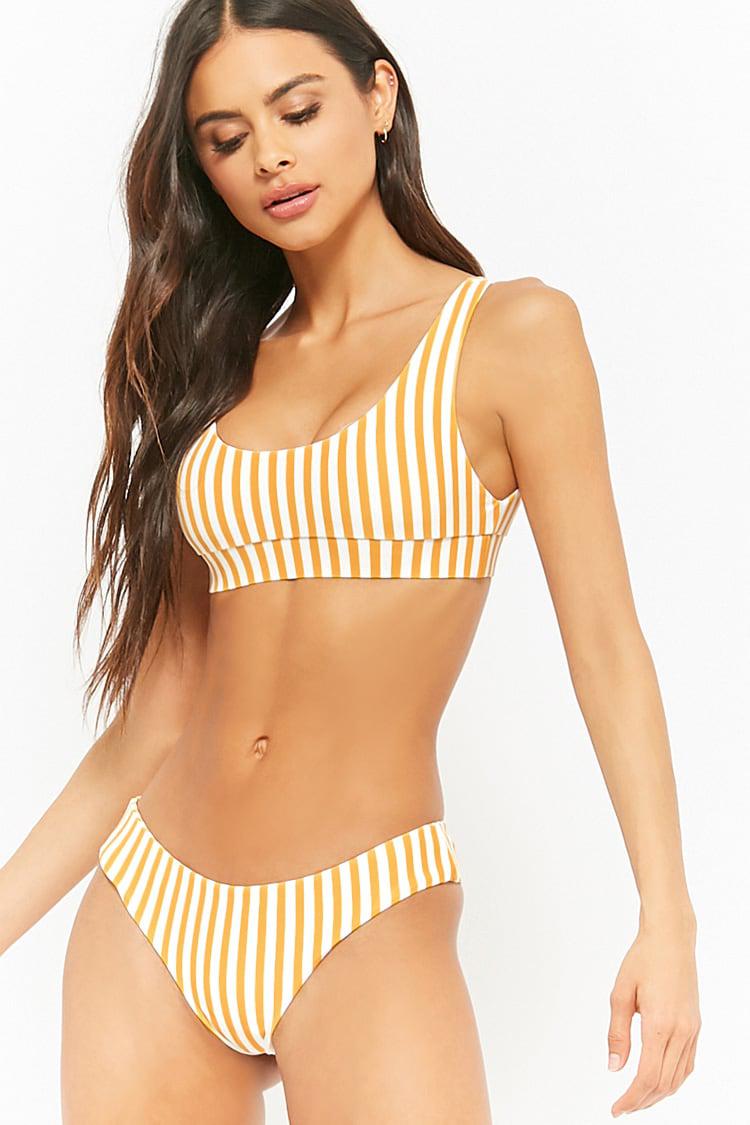 yellow and white striped bikini
