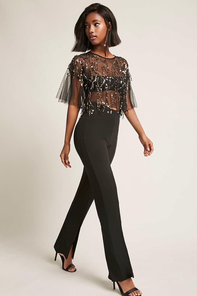 black sheer sequin tee