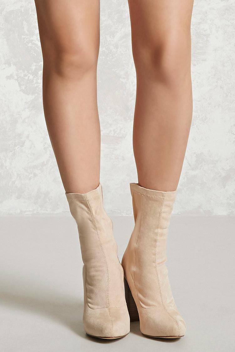 Forever 21 Faux Suede Ankle Sock Boots in Nude (Natural