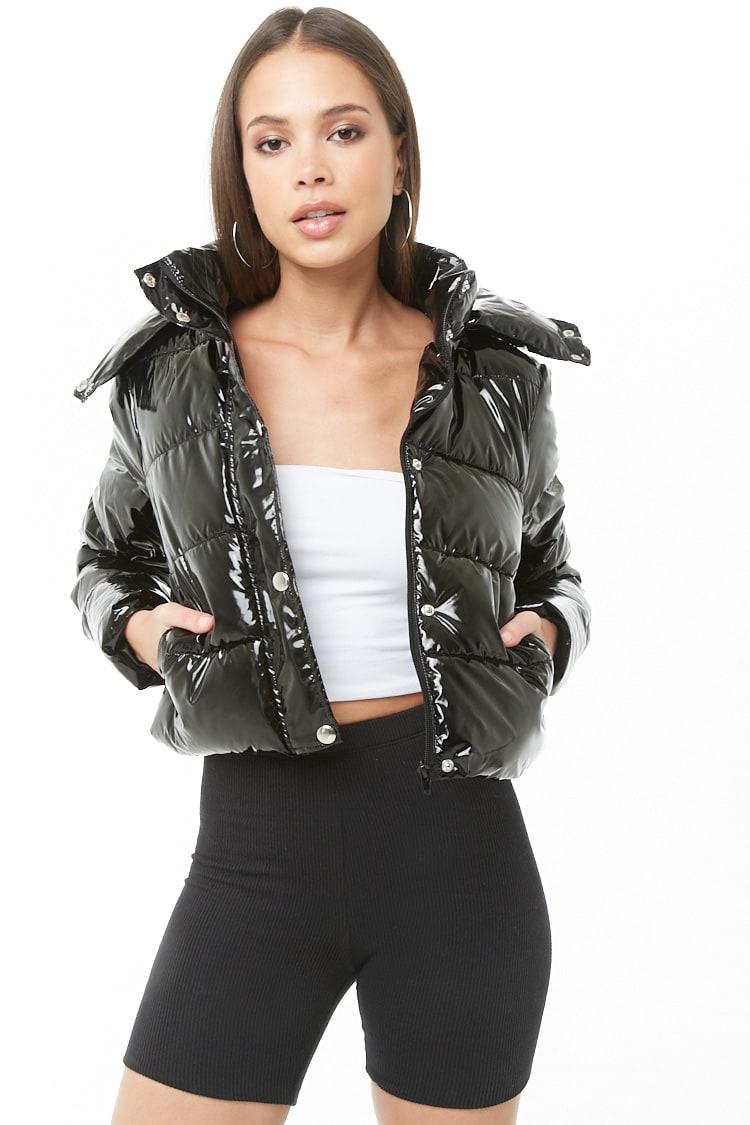 Faux patent leather puffer jacket Clearance
