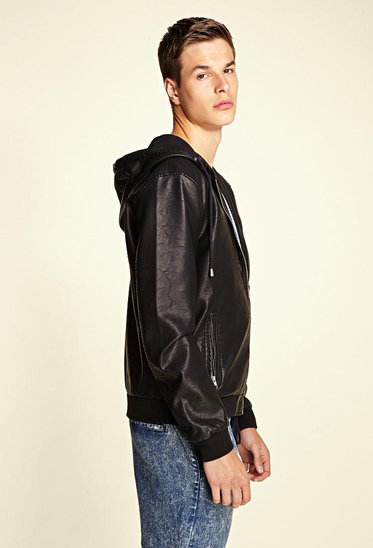 Lyst Forever 21 Hooded Faux Leather Jacket You've Been Added To The