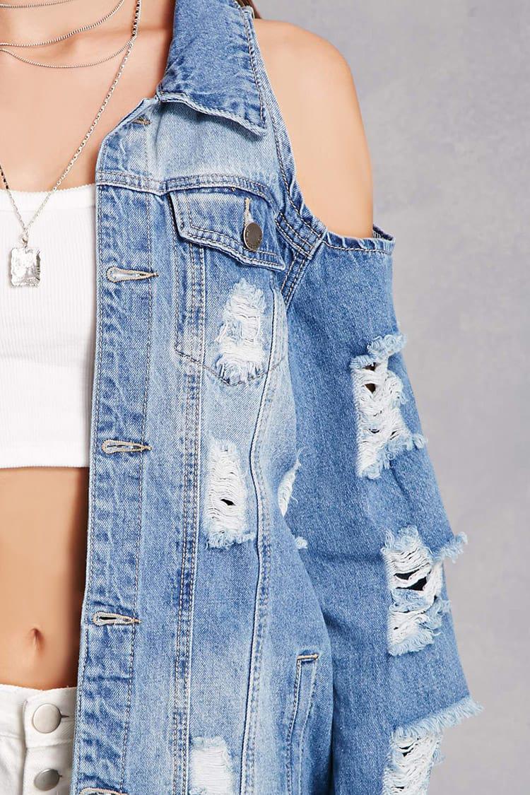 open shoulder denim jacket