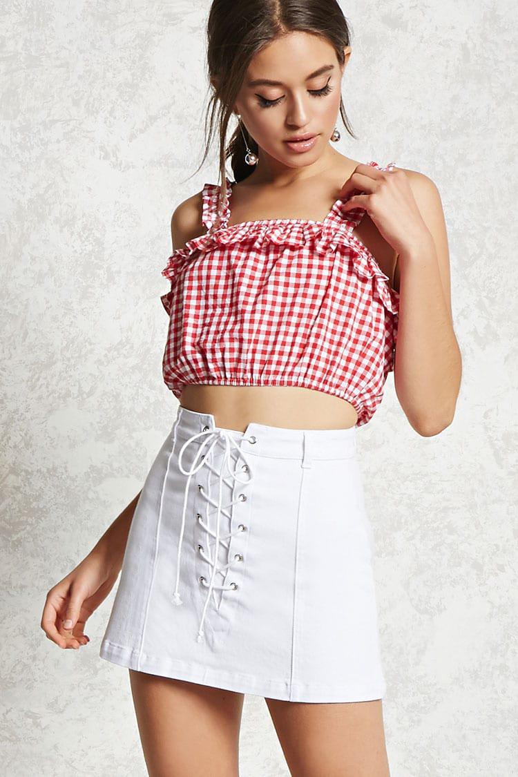 lace up denim skirt