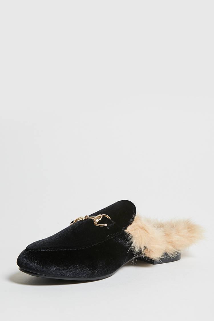 faux fur loafer slides