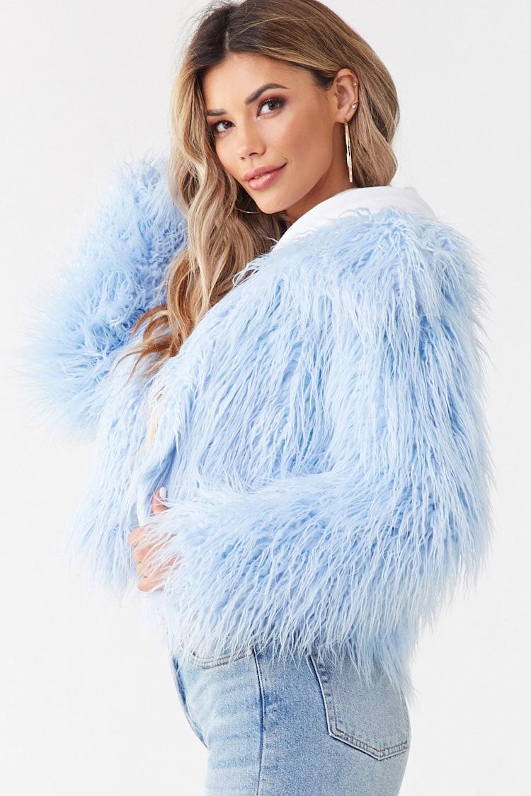 Forever 21 Shaggy Faux Fur Coat in Light Blue (Blue) - Lyst