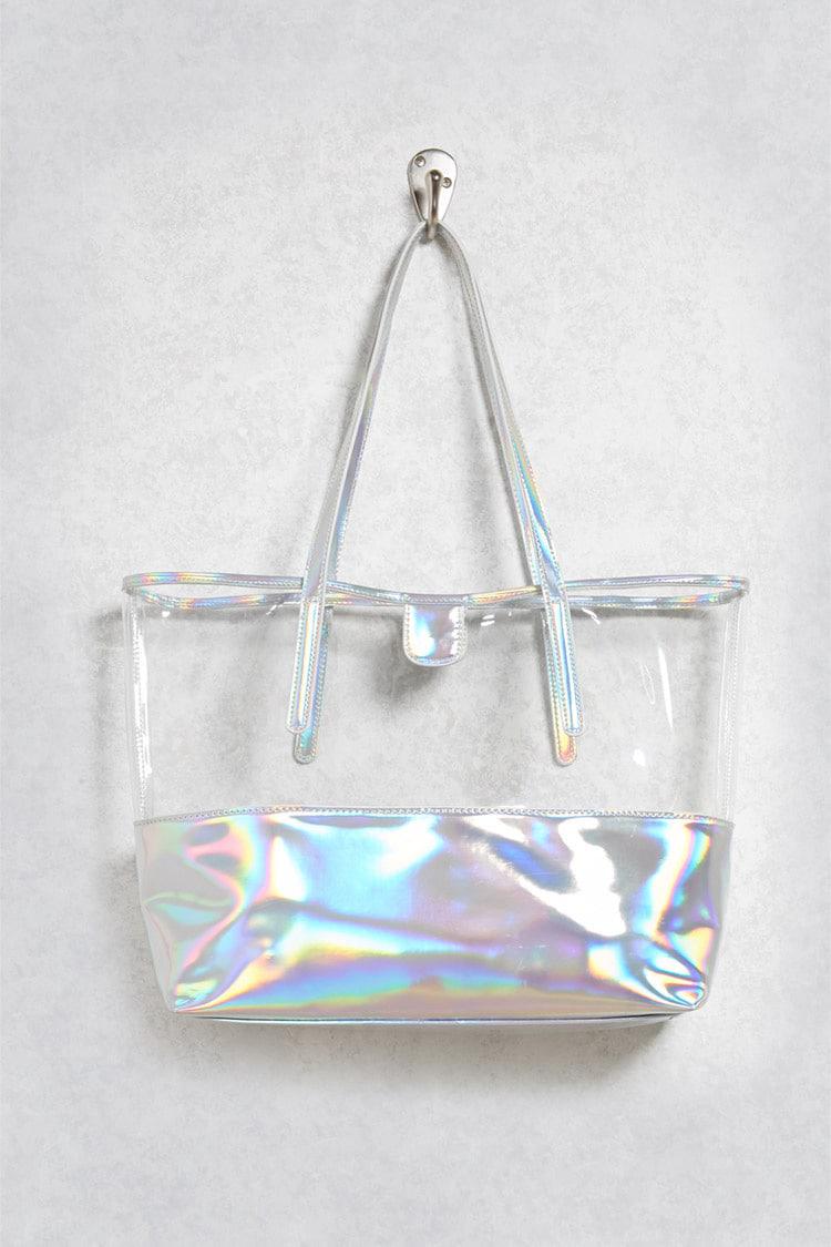 iridescent clear tote bag
