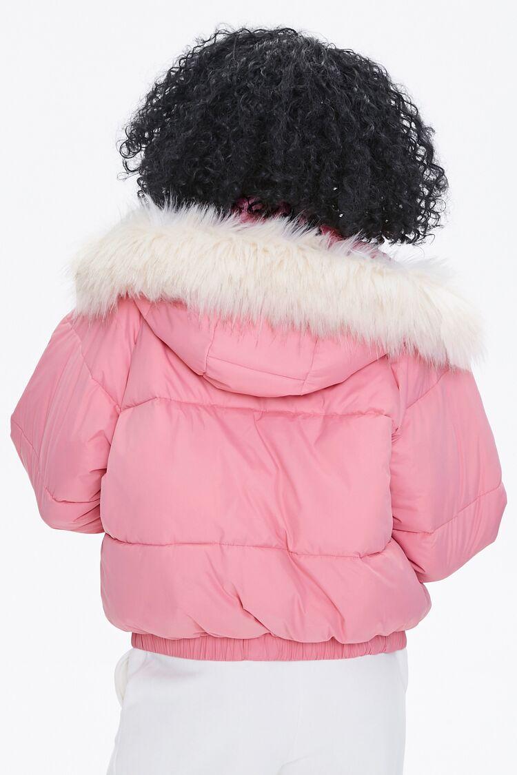 Forever 21 Faux Fur Hooded Puffer Jacket In Pink Small - Lyst
