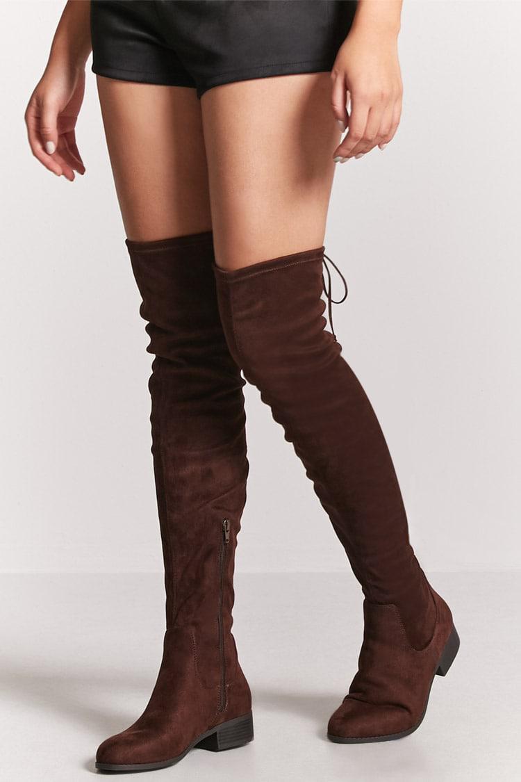 Forever 21 Faux Suede Thigh-high Boots in Chocolate (Brown) - Lyst