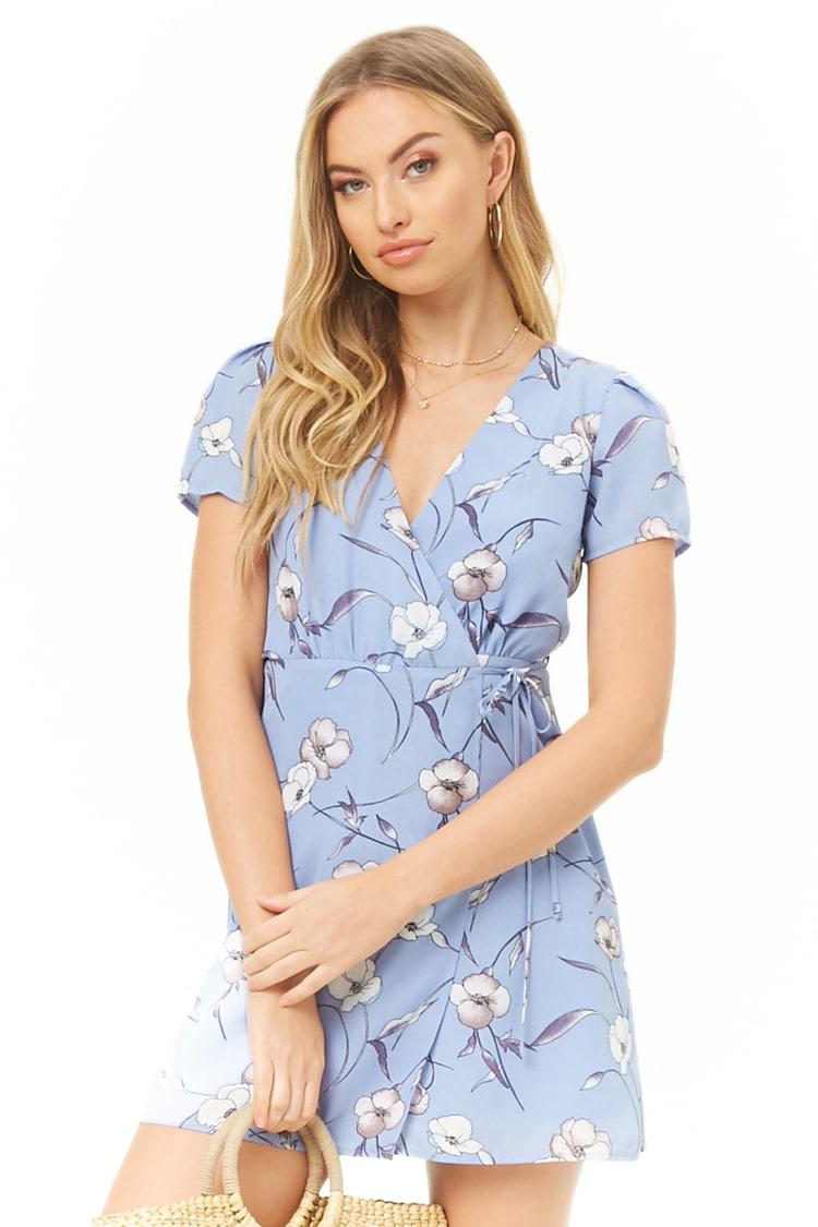 light blue floral wrap dress