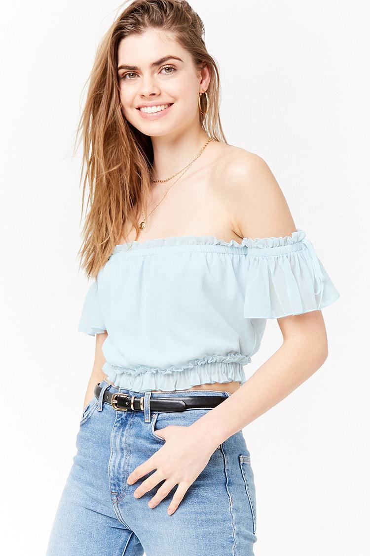 blue ruffle crop top