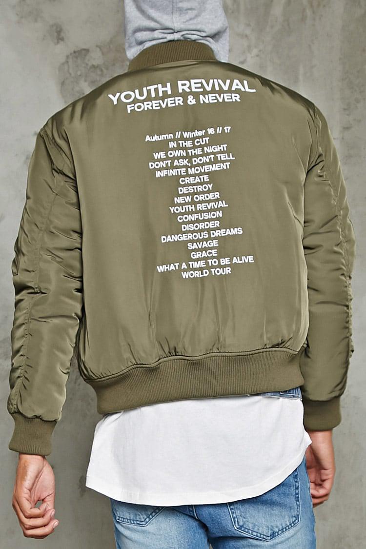 Forever 21 Synthetic Hype Patch Bomber Jacket In Olive Black