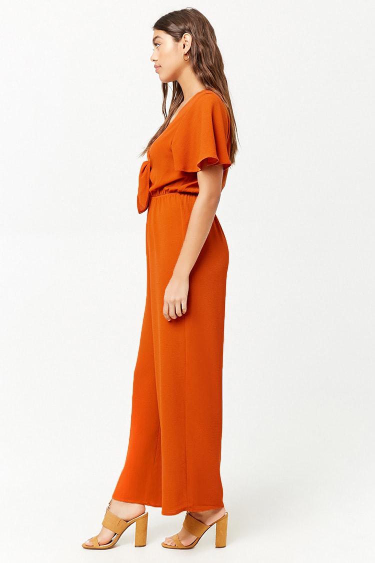 orange tie front jumpsuit