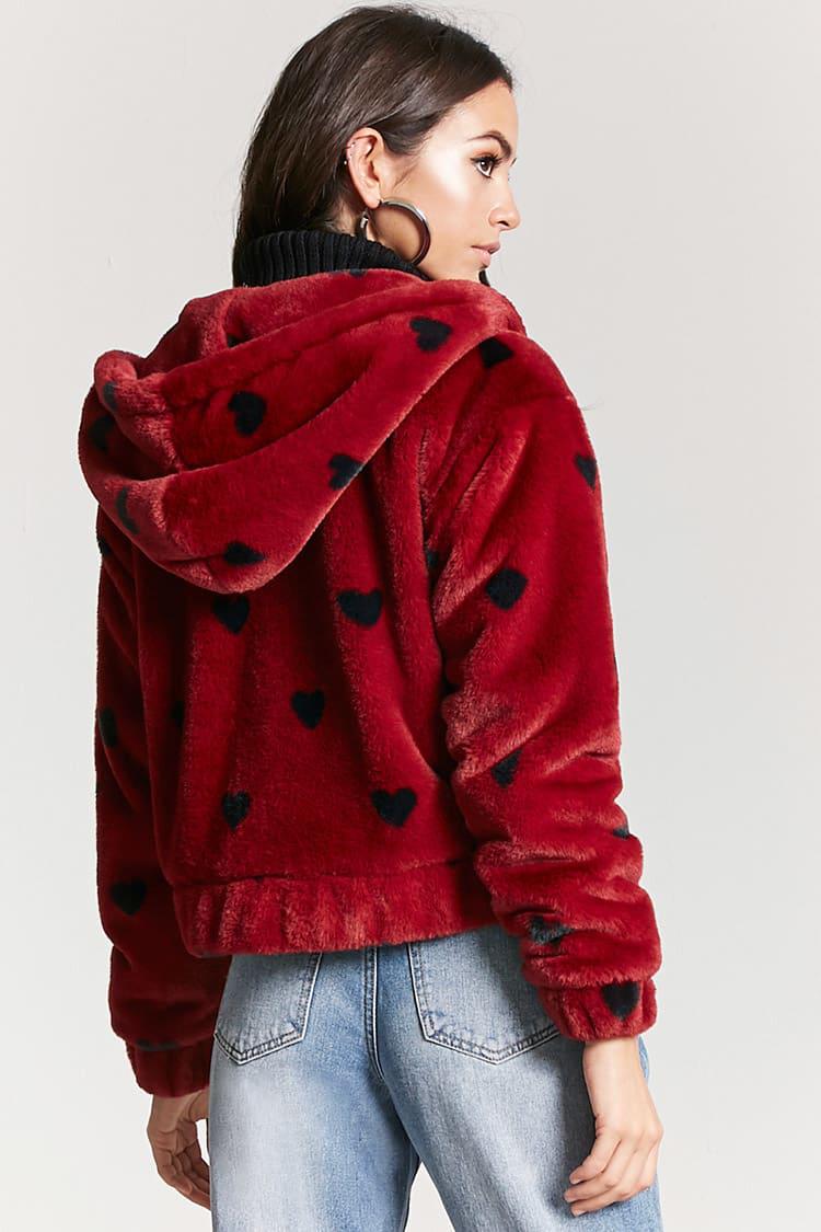 red faux fur hoodie
