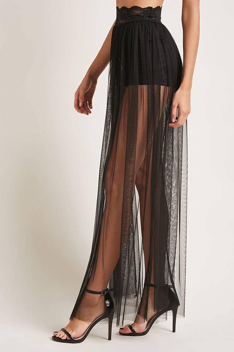 mesh maxi skirt black