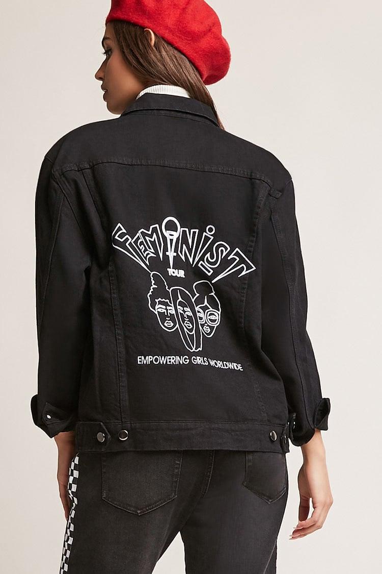 The Style Club Womens Feminist Embroidered Jacket black M