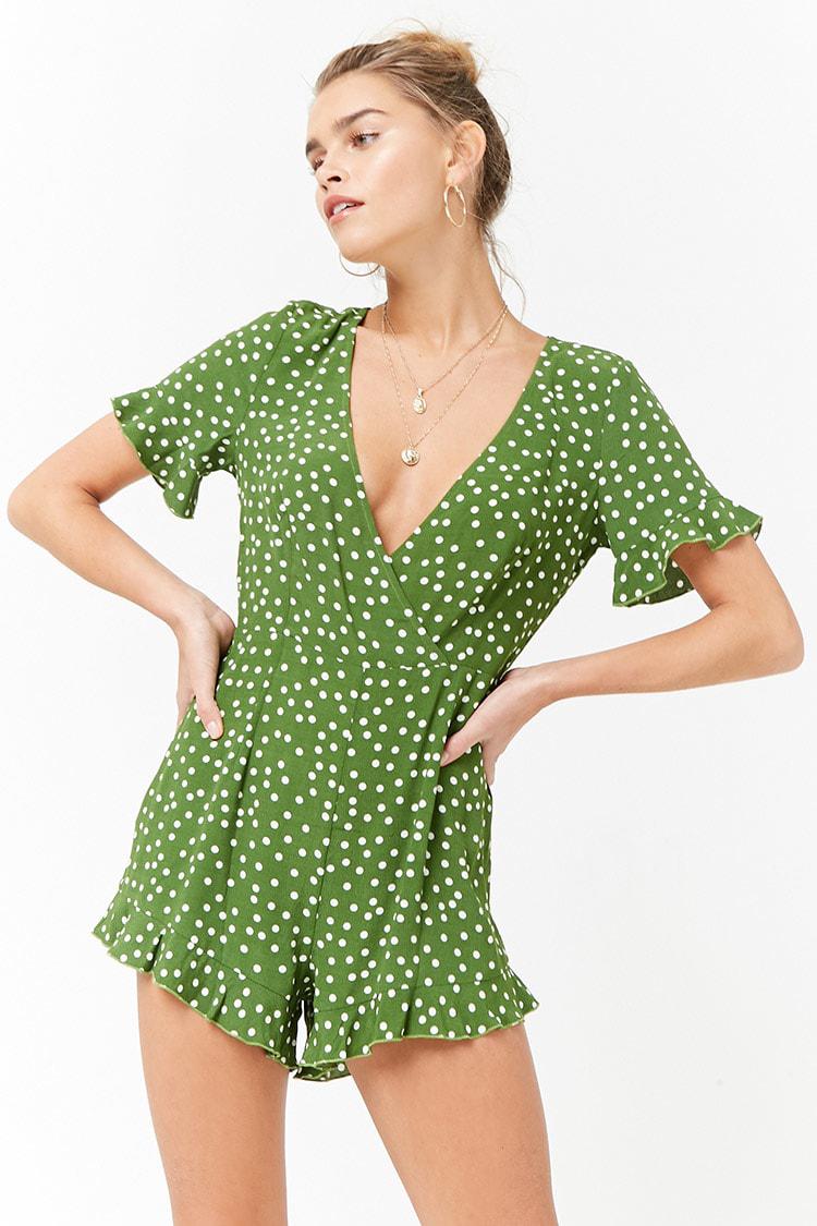 green and white romper