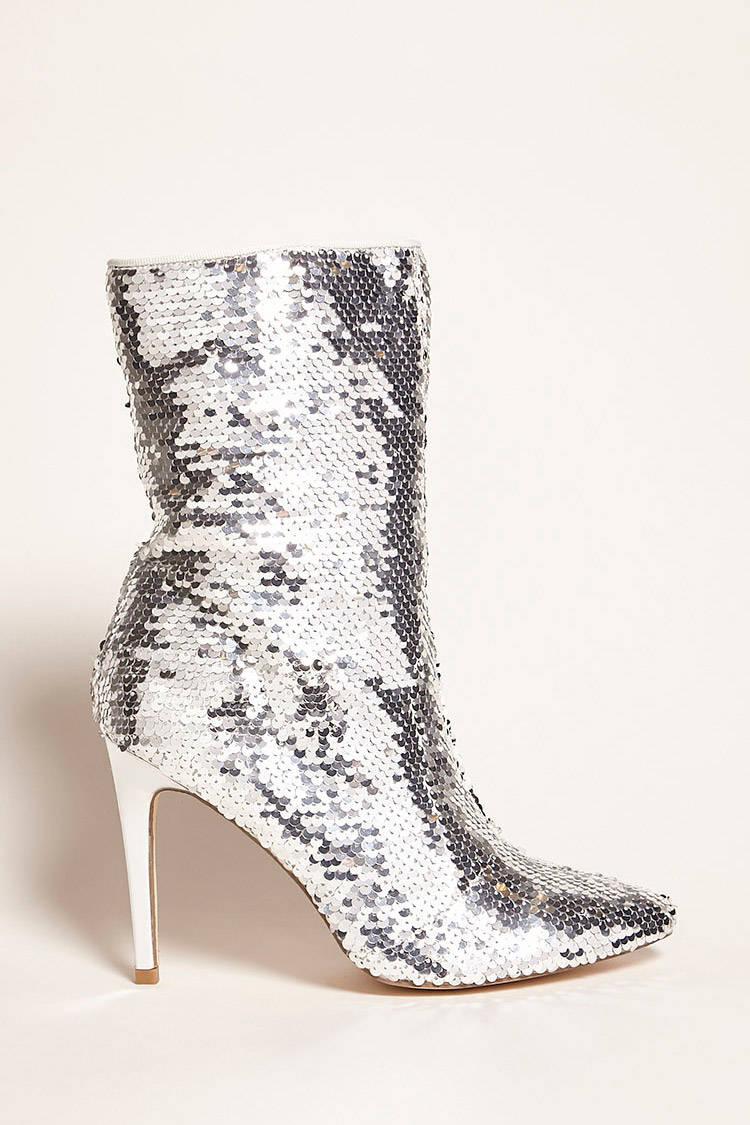 sequin boots silver