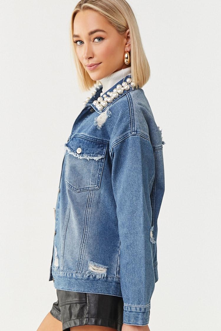 jean jacket with pearls forever 21