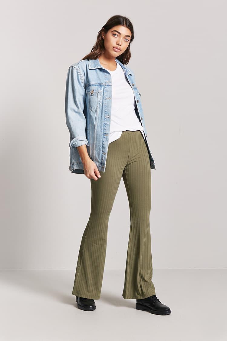 Buy Cream Ribbed Flare Pants Online  The Label Life