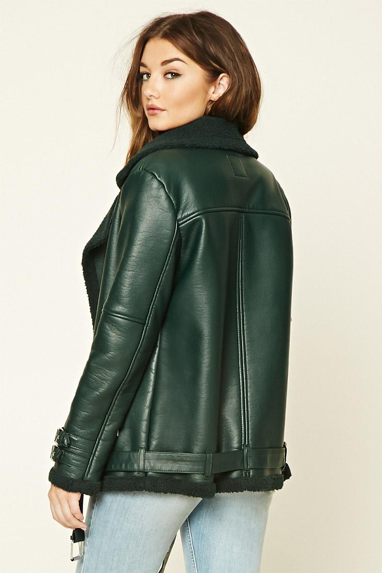 forever 21 green leather jacket