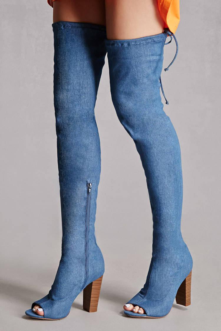 Forever 21 Faux Suede Thighhigh Boots in Blue Lyst